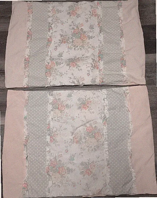 2 Madison Park Pillowcases Shams Serendipity Peach Floral Shabby Cottage