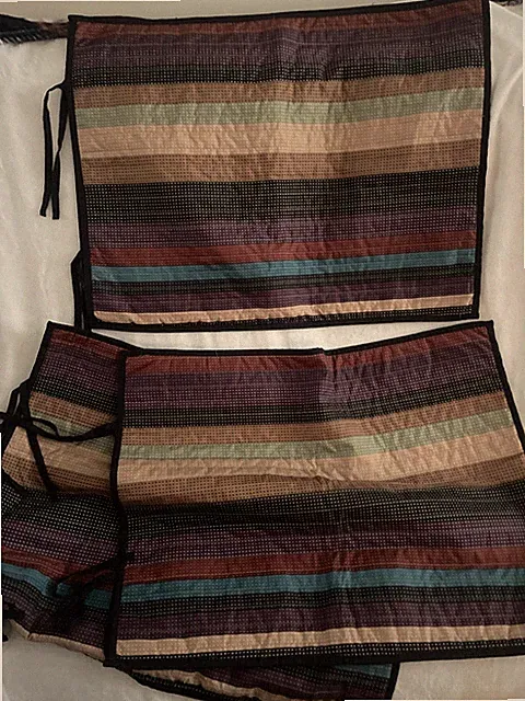 3 Madison Park Quilted Pillow Shams With Ties Stripes Black Green Tan Red 20x26”