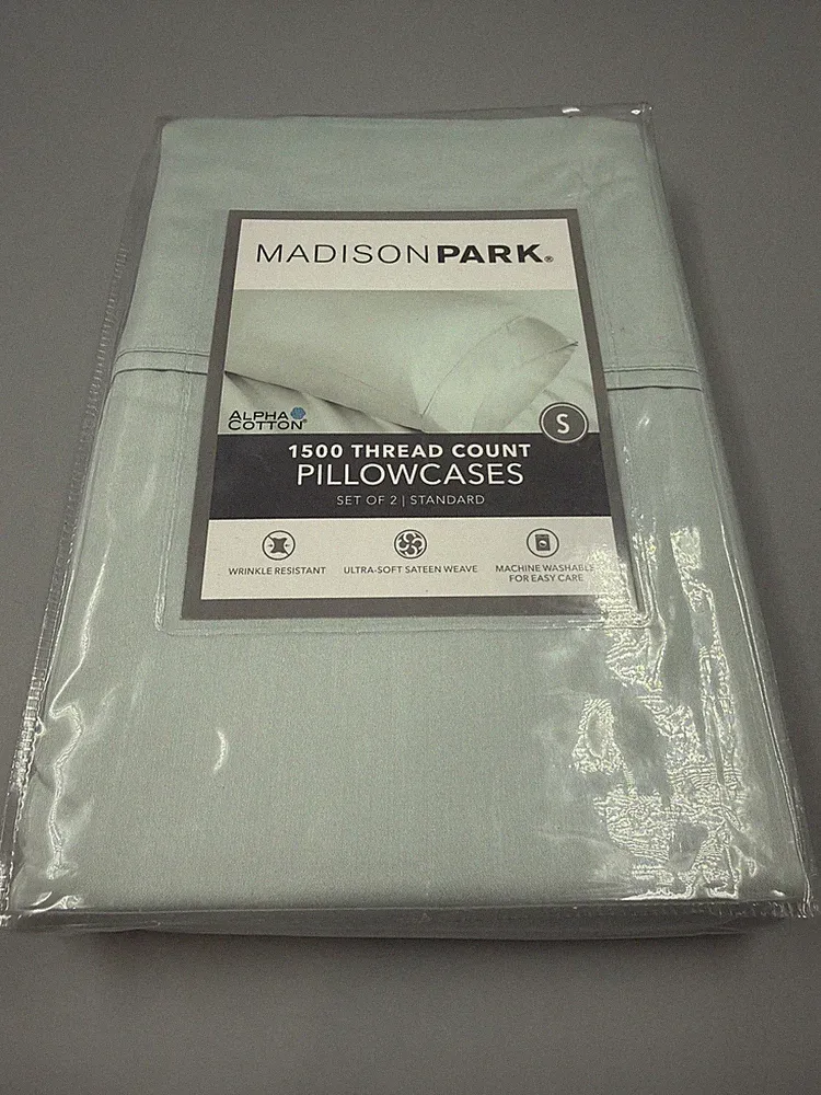 MADISON PARK- 1500 Thread Count Alpha Cotton Pillowcases Set of 2 -Seafoam