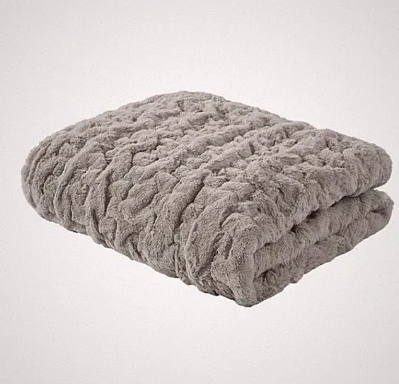 Madison Park 50" x 60" Ruched Faux Fur Throw Blanket Gray