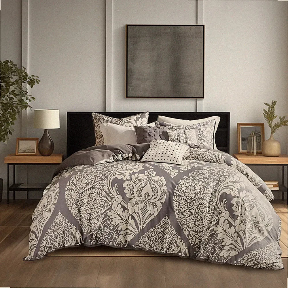 Madison Park 6 Piece Contrasted Color Cotton Sateen Printed Duvet Cover Set