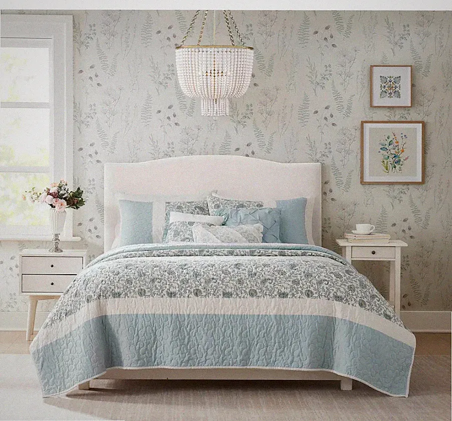 Madison Park 6pc Cotton Percale Quilt Set Aqua Queen Bedding Coverlet Set