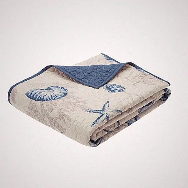 Madison Park Bayside Luxury Oversized Quilted Throw Ivory Navy Blue 60x70 Coa...