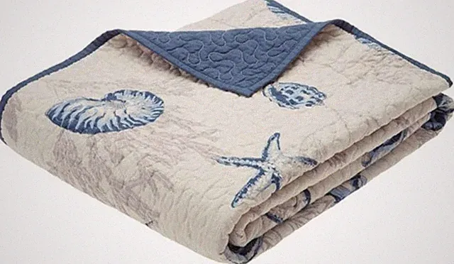 Madison Park Bayside Luxury Oversized Quilted Throw Ivory Navy Blue 60X70 Coasta