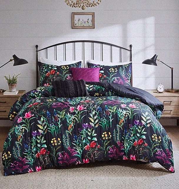 Madison Park Comforter Set, Softspun Vibrant Color Floral Print Boho Bedset...