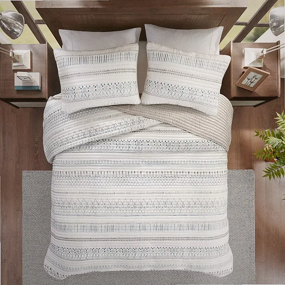 Madison Park Coverlet Set Seersucker Geometric Diamond, Taupe, Full/Queen