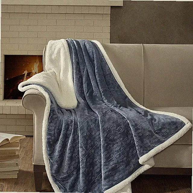 Madison Park Elma Embossed Plush Throw | 60" x 70" | Blue.