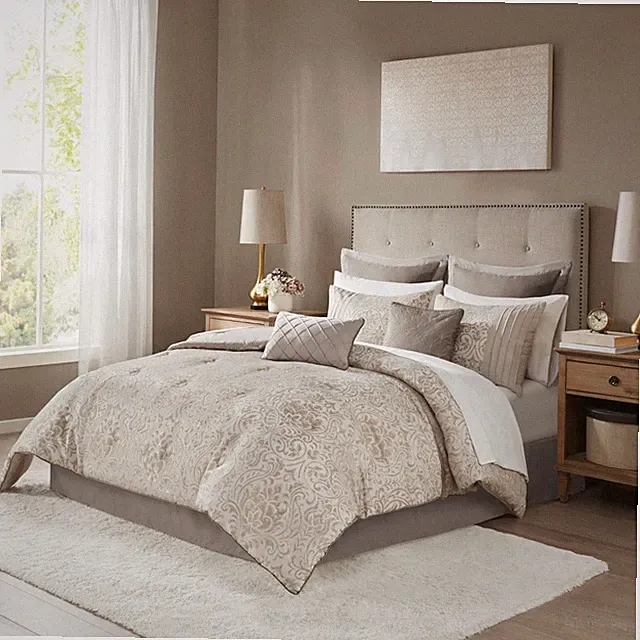 Madison Park Emilia 12 Piece Jacquard Comforter Set with Bed Sheets Shams Pillow