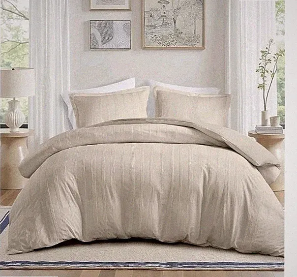 Madison Park Essentials Duvet Cover Set King Size Beige Jacquard Stripe
