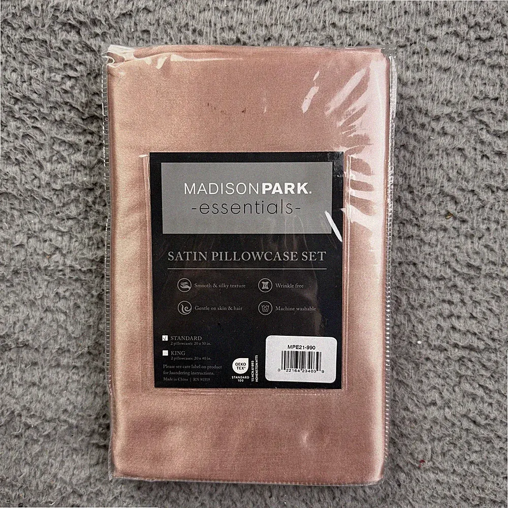 Madison Park Essentials Satin Pillowcases Standard 20x30 Pink 2 Pack New
