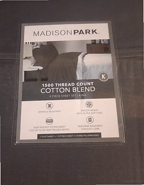 MADISON PARK King 1500 Thread Count Cotton Blend 4pc Sheet Set Charcoal