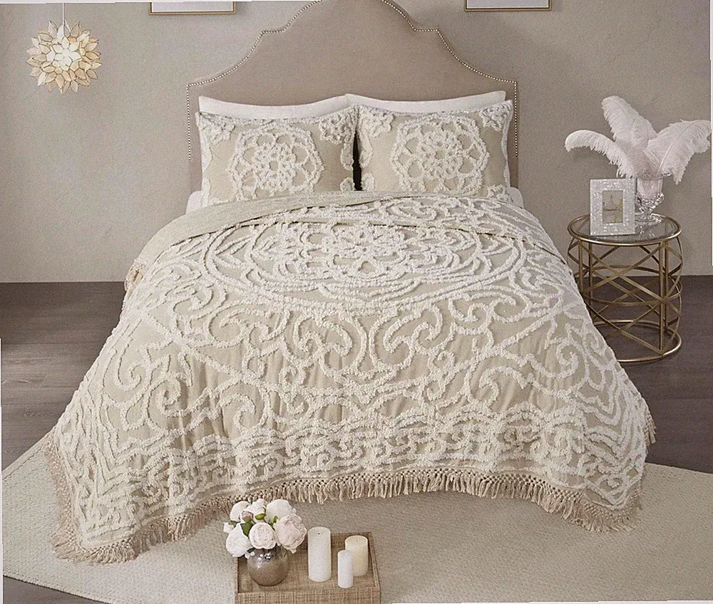 Madison Park Laetitia King/Cal King Coverlet Set Ivory Chenille OEKO-TEX