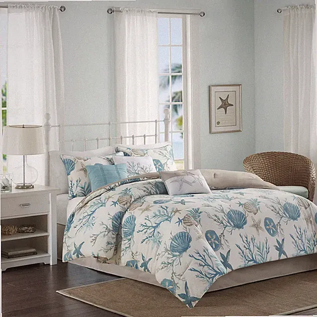 Madison Park Pebble Beach 100% Cotton Comforter Set - Coastal Coral, De, King