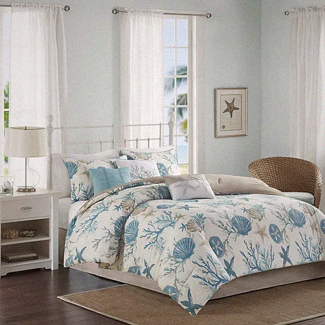 Madison Park Pebble Beach 100% Cotton Comforter Set - Coastal Coral, De, Queen