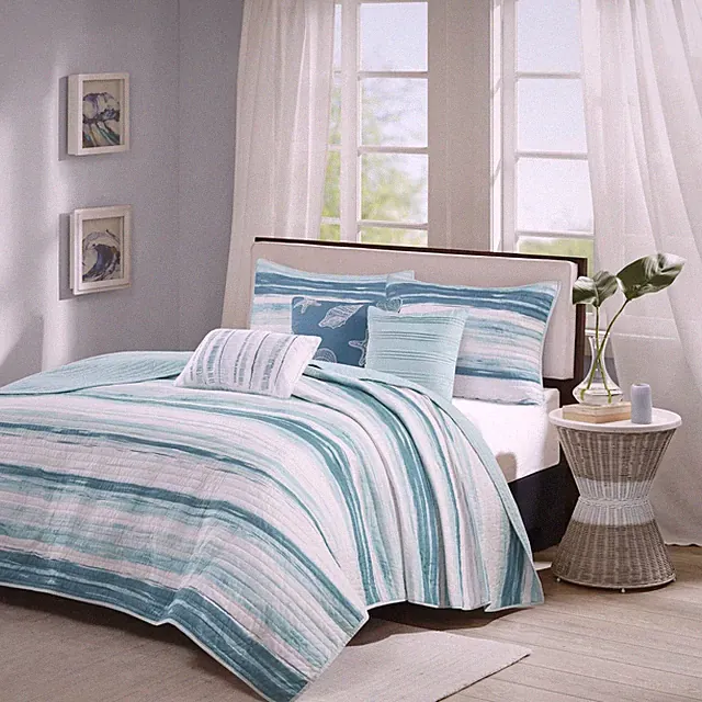 Madison Park Quilt Set Cottage Coastal Design, 6 Piece Set - All Coverle, Queen