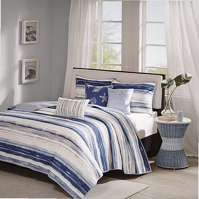 Madison Park Quilt Set Cottage Coastal Design, 6 Piece Set - All Season, Cove...