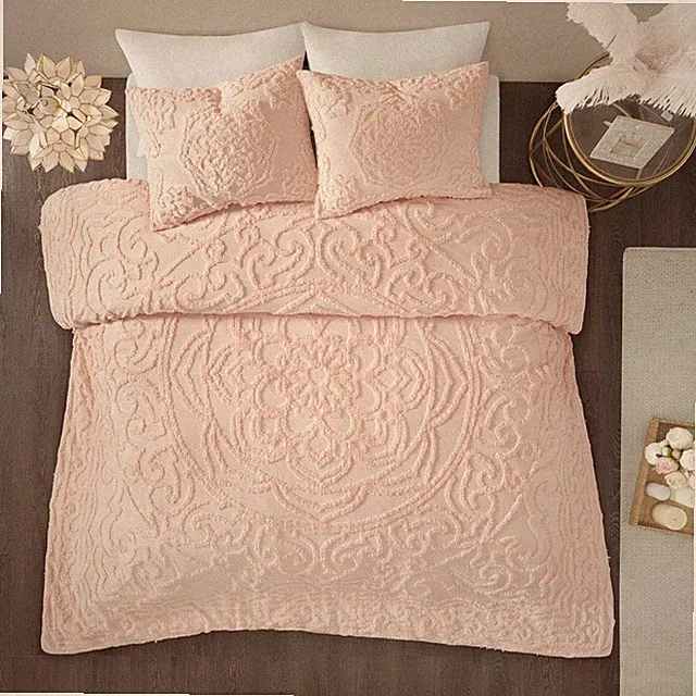 Madison Park Tufted 100% Cotton Chenille Medallion Duvet Cover Set Queen KIng