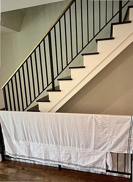 MADISON PARK WHITE COTTON KING BEDSKIRT BLACK EMBROIDERED TRIM 15” DROP